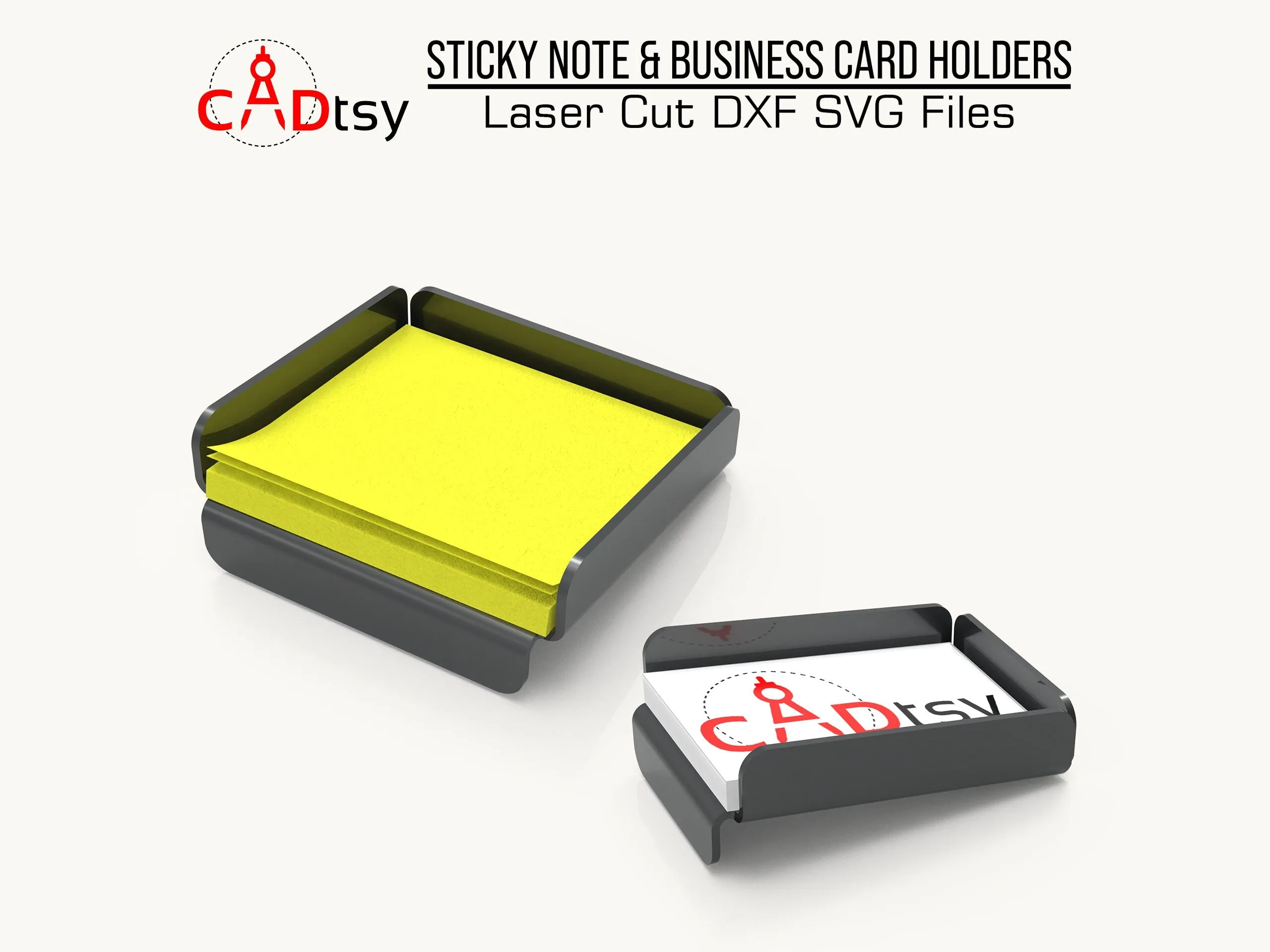 CNC Laser-Cut Metal Desk Organizers DXF / SVG Files - Business Card & Note Holders