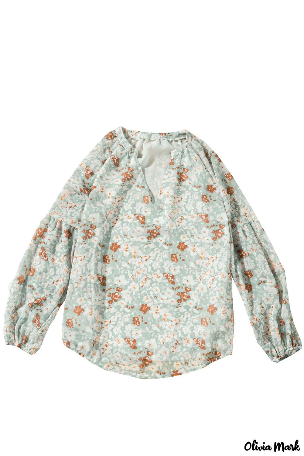 Deanwangkt - Blue Floral Split V-Neck Blouse