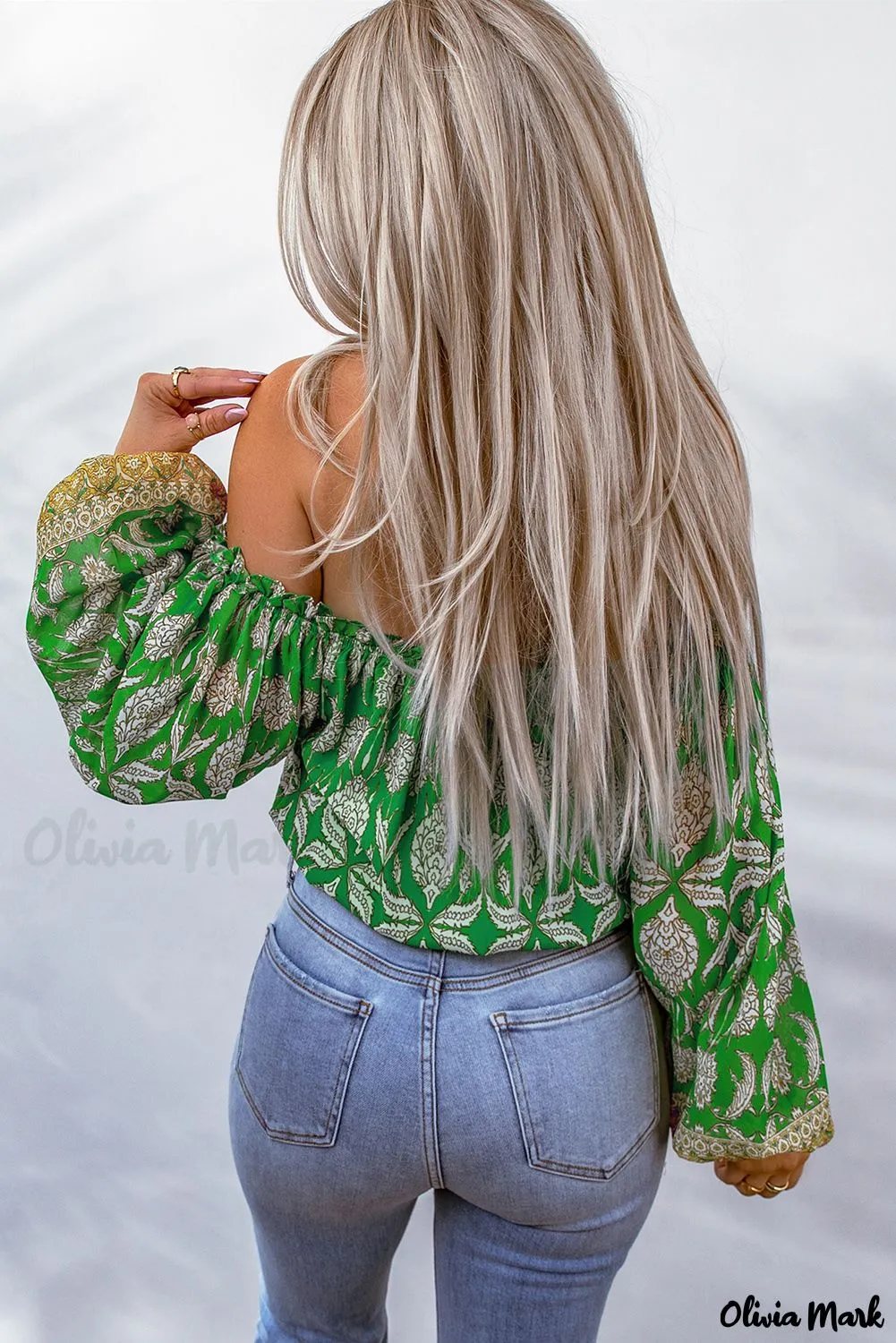 Deanwangkt - Green Floral Print Tie Shoulder Blouse