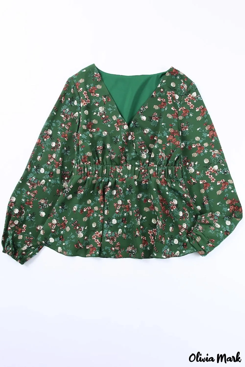 Deanwangkt - Green Floral Print Wrap V-Neck Peplum Top