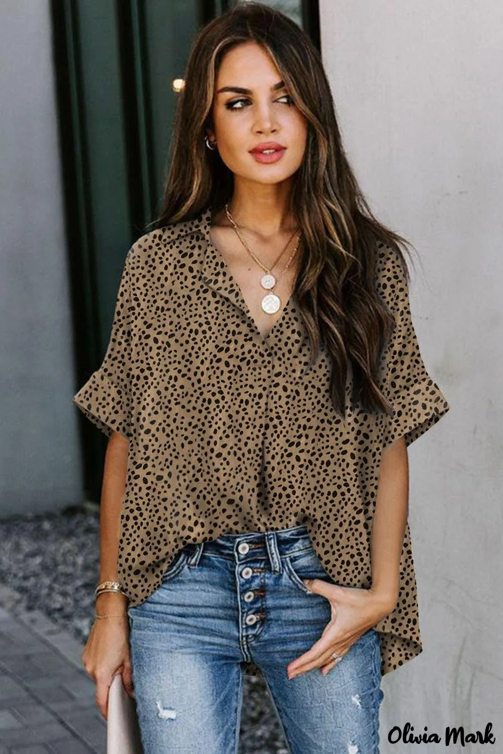 Deanwangkt - Leopard Print Draped V-Neck Blouse