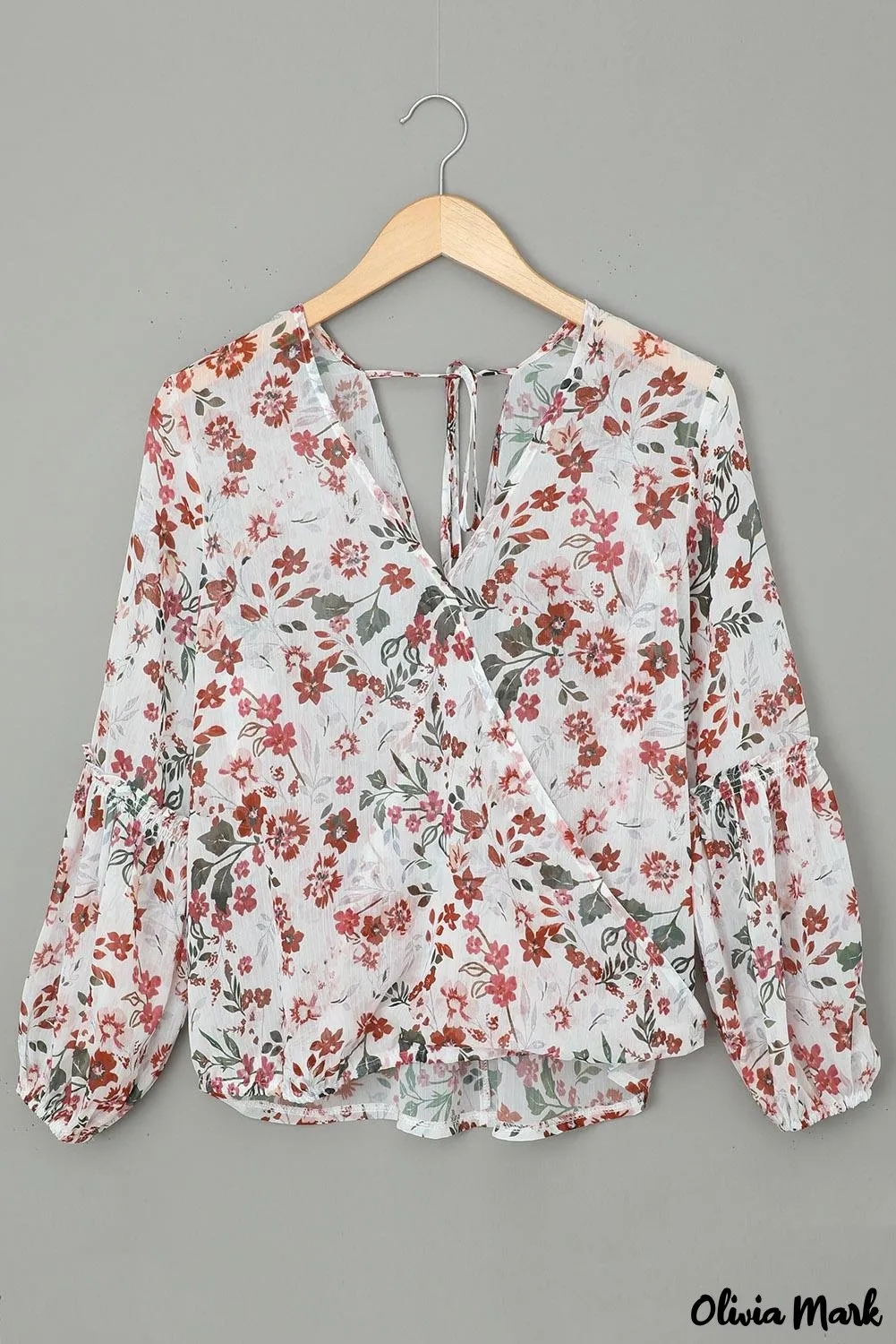 Deanwangkt - Multicolor Draped V-Neck Floral Lantern Sleeve Blouse