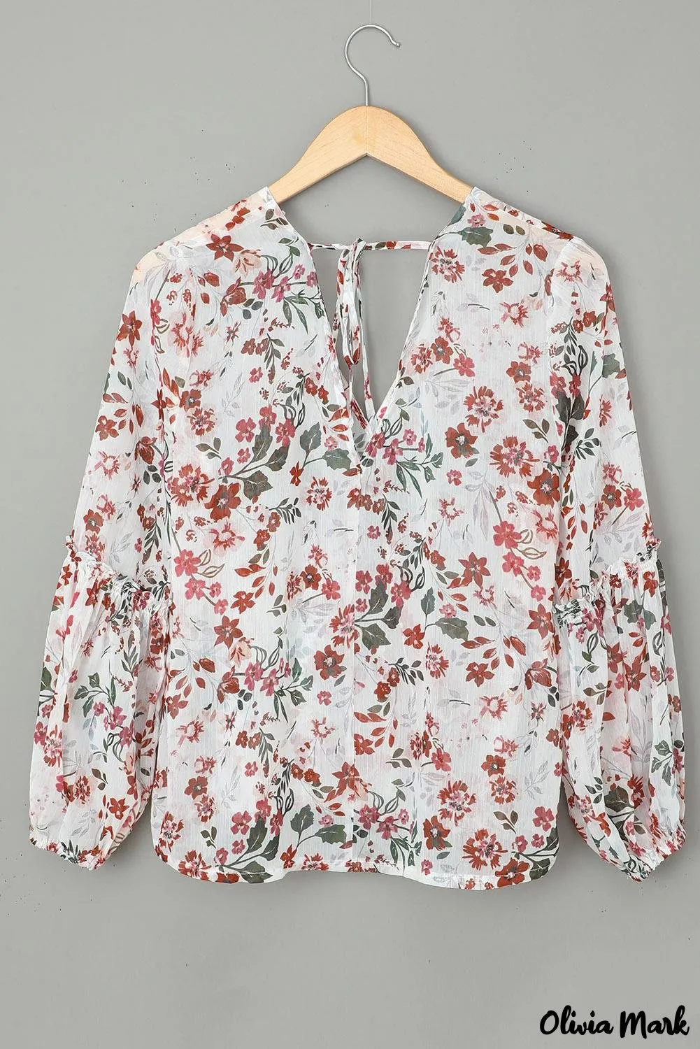 Deanwangkt - Multicolor Draped V-Neck Floral Lantern Sleeve Blouse