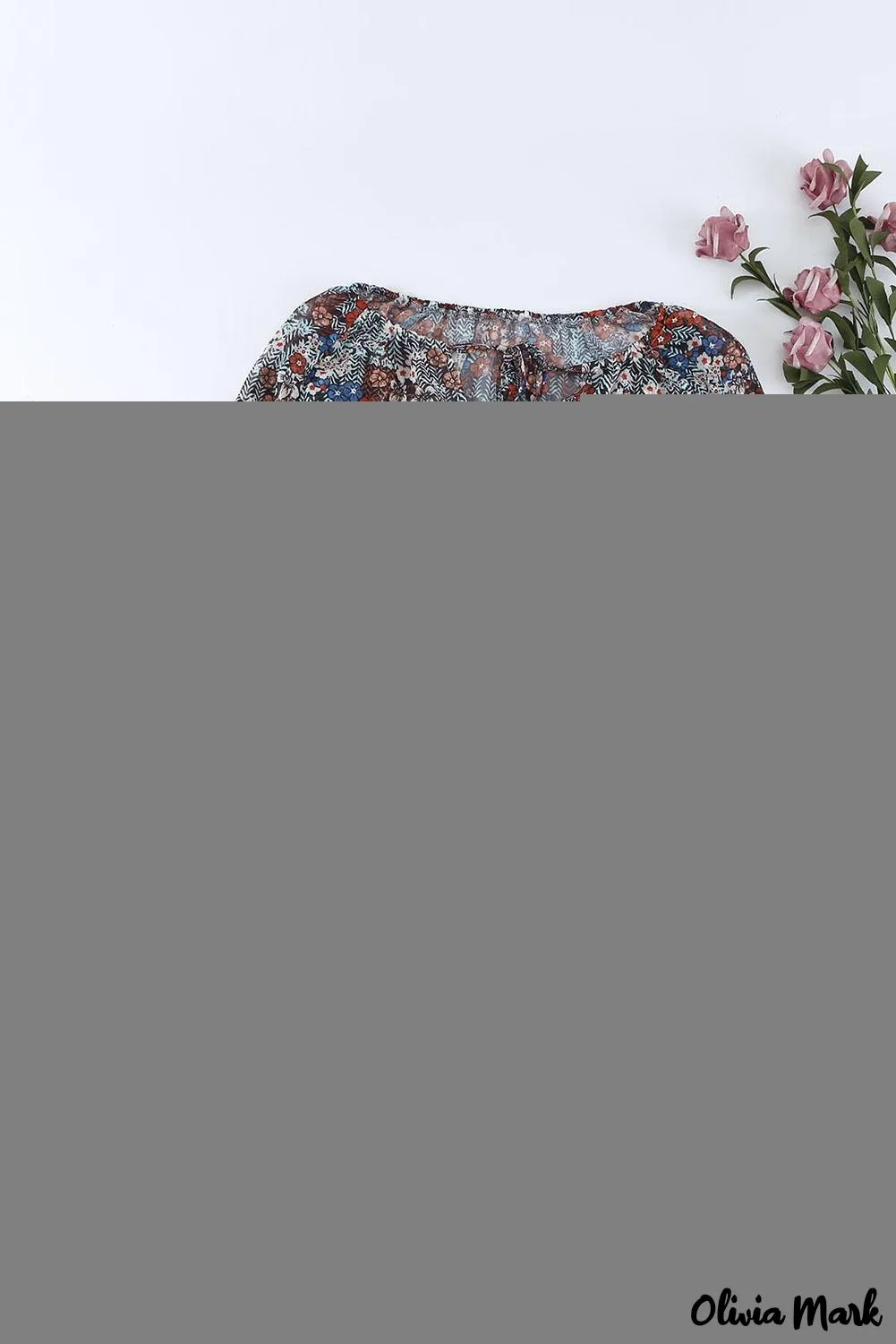 Deanwangkt - Multicolor Floral Print Drawstring Long Sleeve Blouse