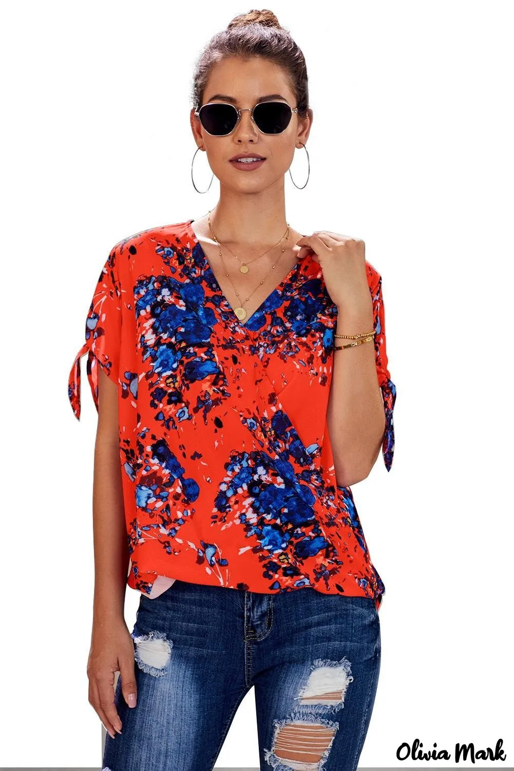 Deanwangkt - Orange Floral Twist Top