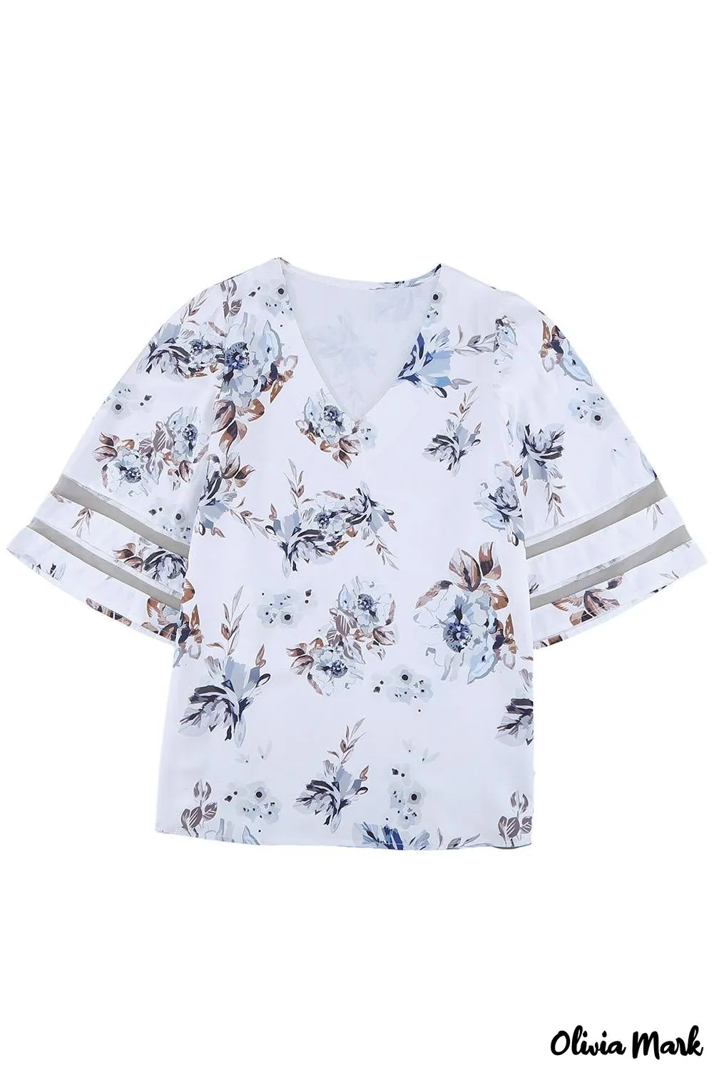 Deanwangkt - White floral blouse with 3/4 flared sleeves