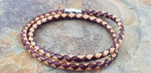 Double or Single Rap Leather Bracelet Tan & Brown 5 mm Diameter