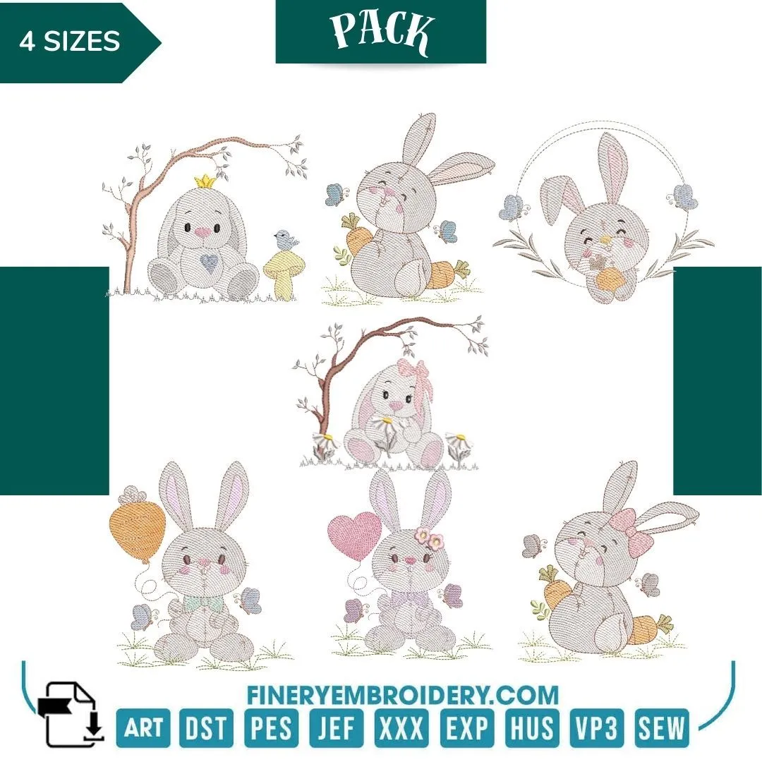 Funny Rabbit Pack 7 designs - Embroidery designs