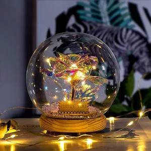 Galaxy-Themed Crystal Ball with Enchanted Red Rose LED Display