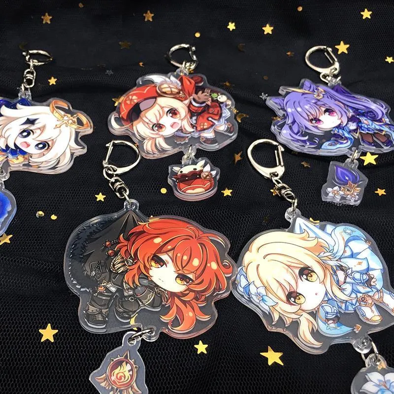 Genshin Impact Character w/ Charm Acrylic Keychain