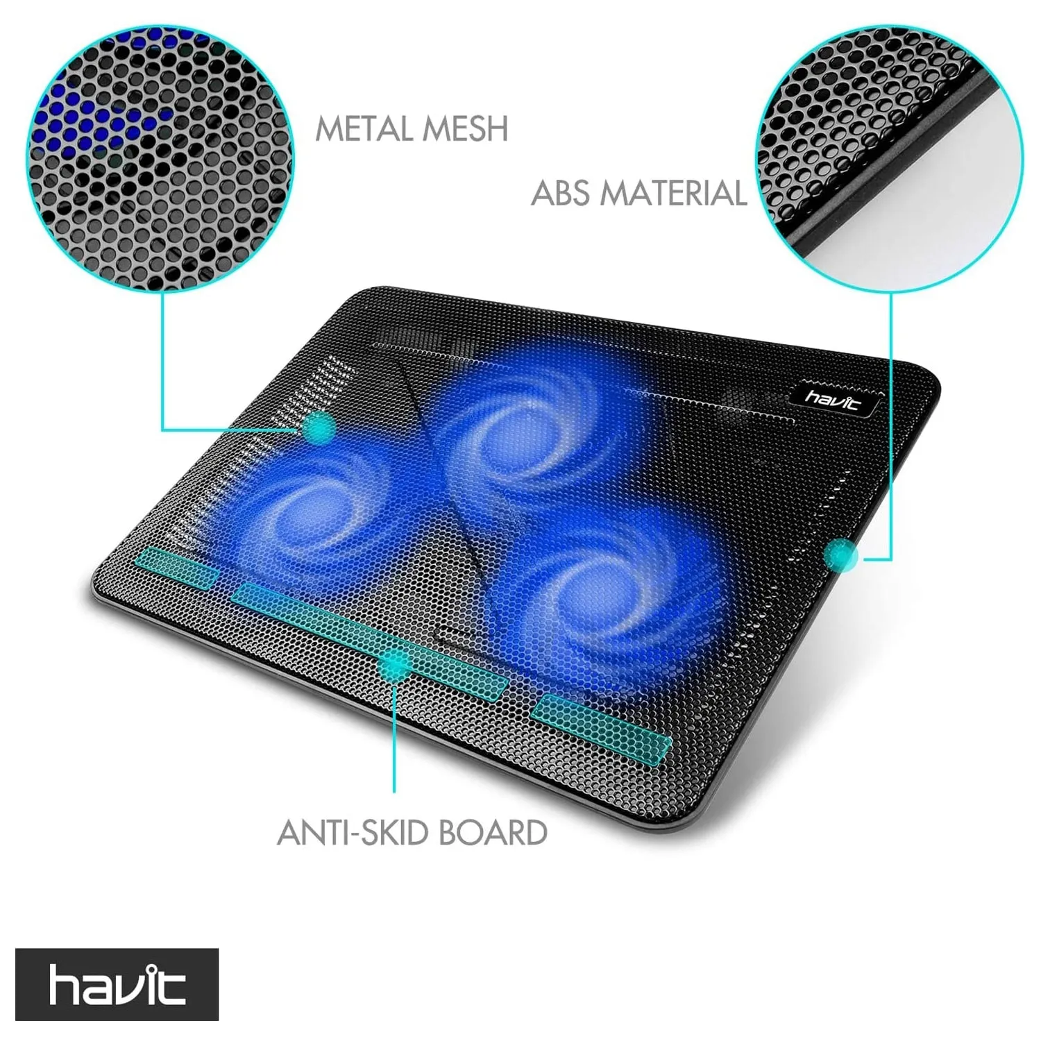 HAVIT HV-F2056 15.6"-17" Laptop Cooler Cooling Pad - Portable USB Powered (3 Fans)