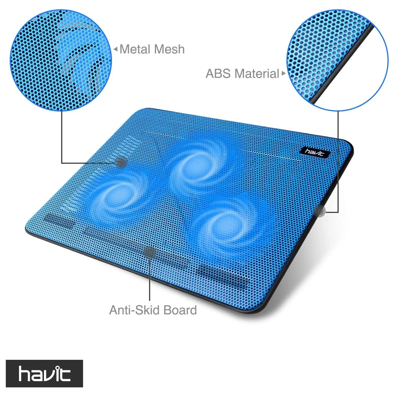 HAVIT HV-F2056 15.6"-17" Laptop Cooler Cooling Pad - Portable USB Powered (3 Fans)