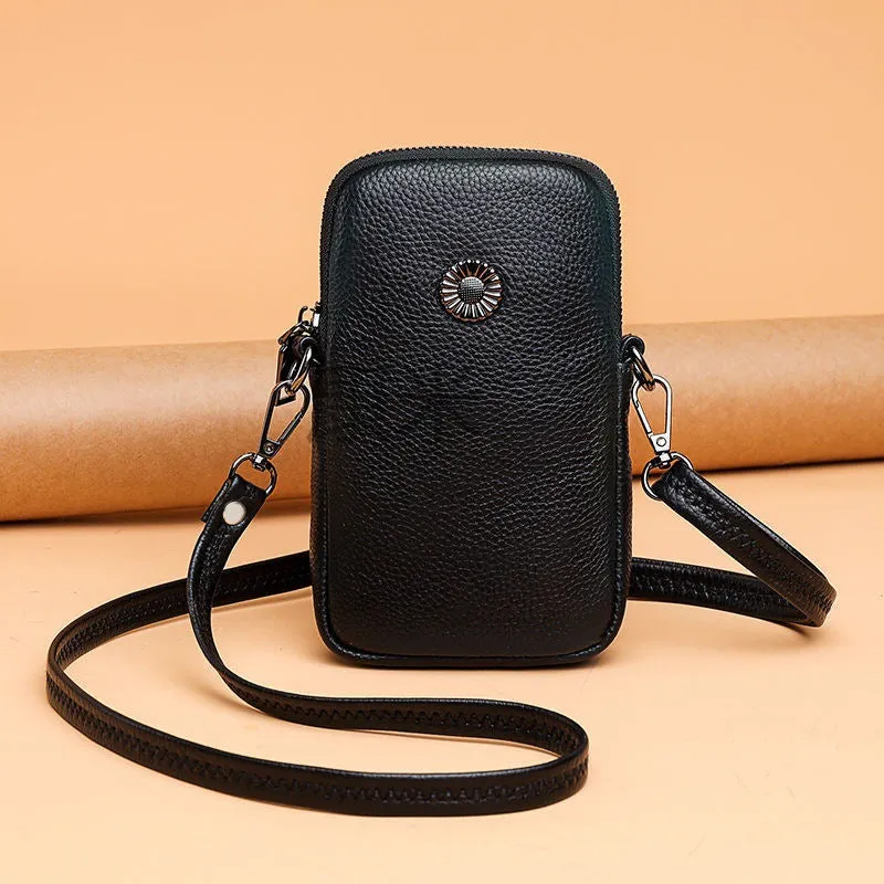 Km Genuine Leather Bag Women's New Mobile Phone Bag Messenger Bag Women's Large Pattern Leather Vertical Coin Pocket Mini Bag