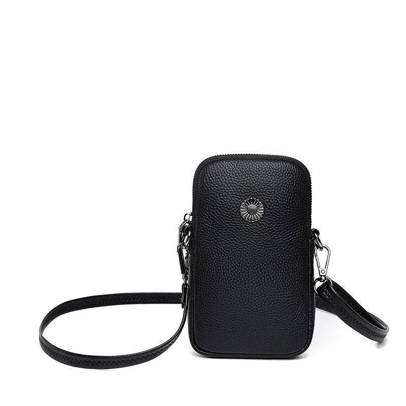 Km Genuine Leather Bag Women's New Mobile Phone Bag Messenger Bag Women's Large Pattern Leather Vertical Coin Pocket Mini Bag