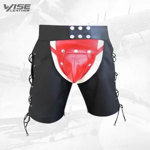 Leather Men's Chaps Shorts with Lace-Up Sides