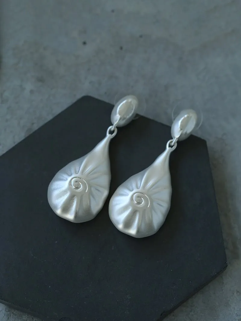 Matte Silver Conch Statement Drop Earrings