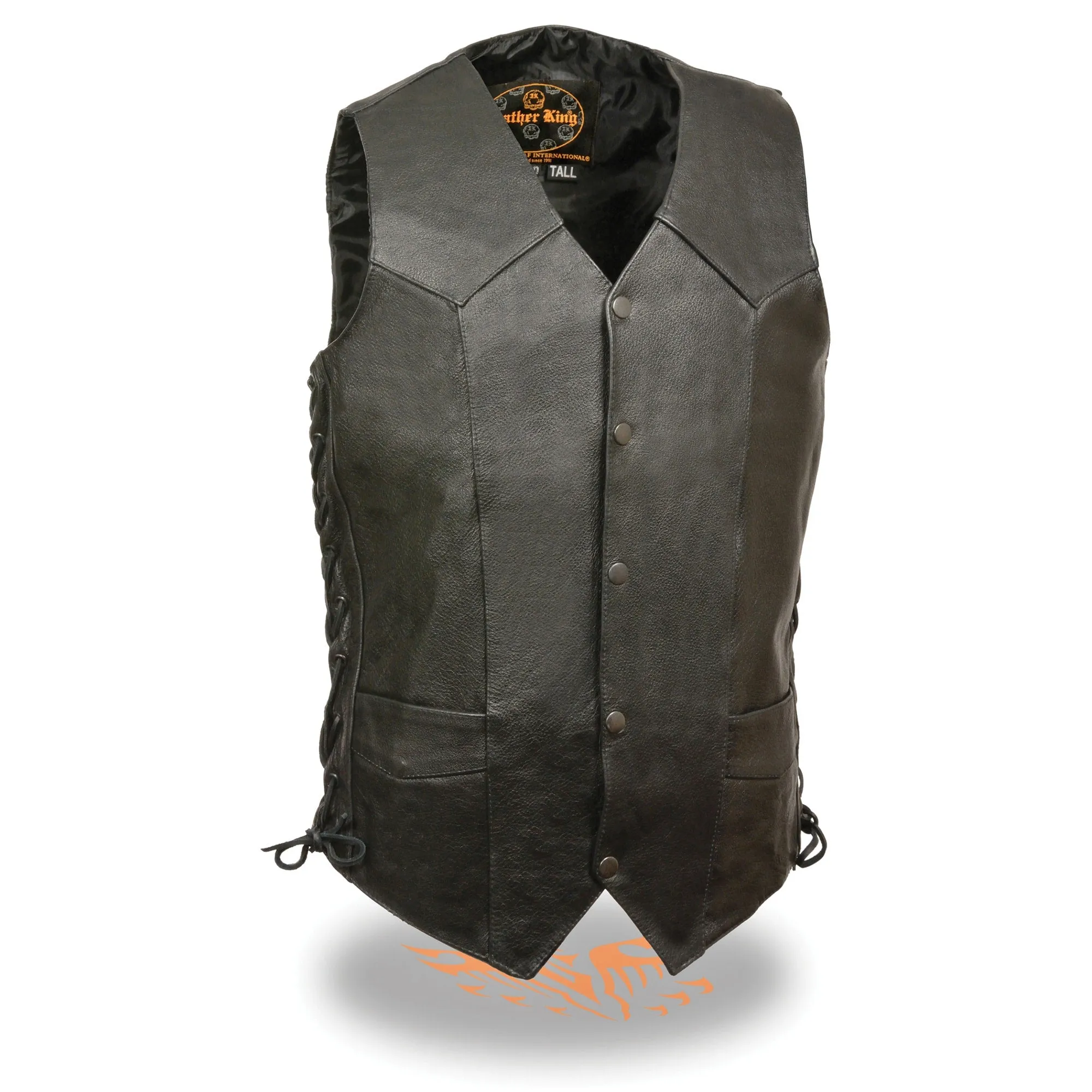 Men’s Black Classic Side Lace Biker Vest – Tall