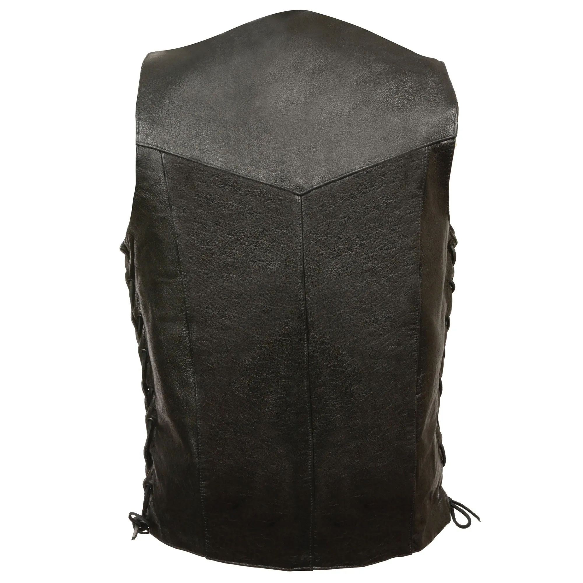 Men’s Black Classic Side Lace Biker Vest – Tall