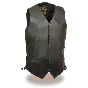 Men’s Black Classic Side Lace Biker Vest – Tall