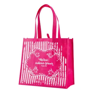 Pink Eco Tote Bag - Psalm 118:1 "His Love Endures Forever"