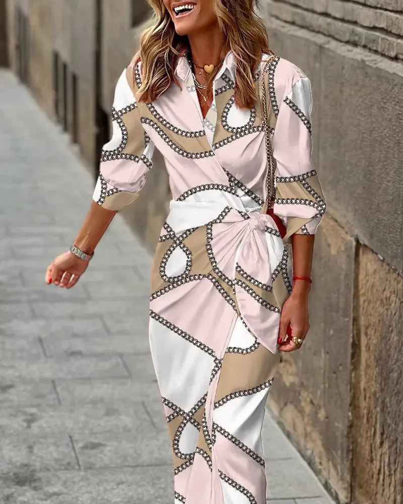 Printed Long Sleeve Dress