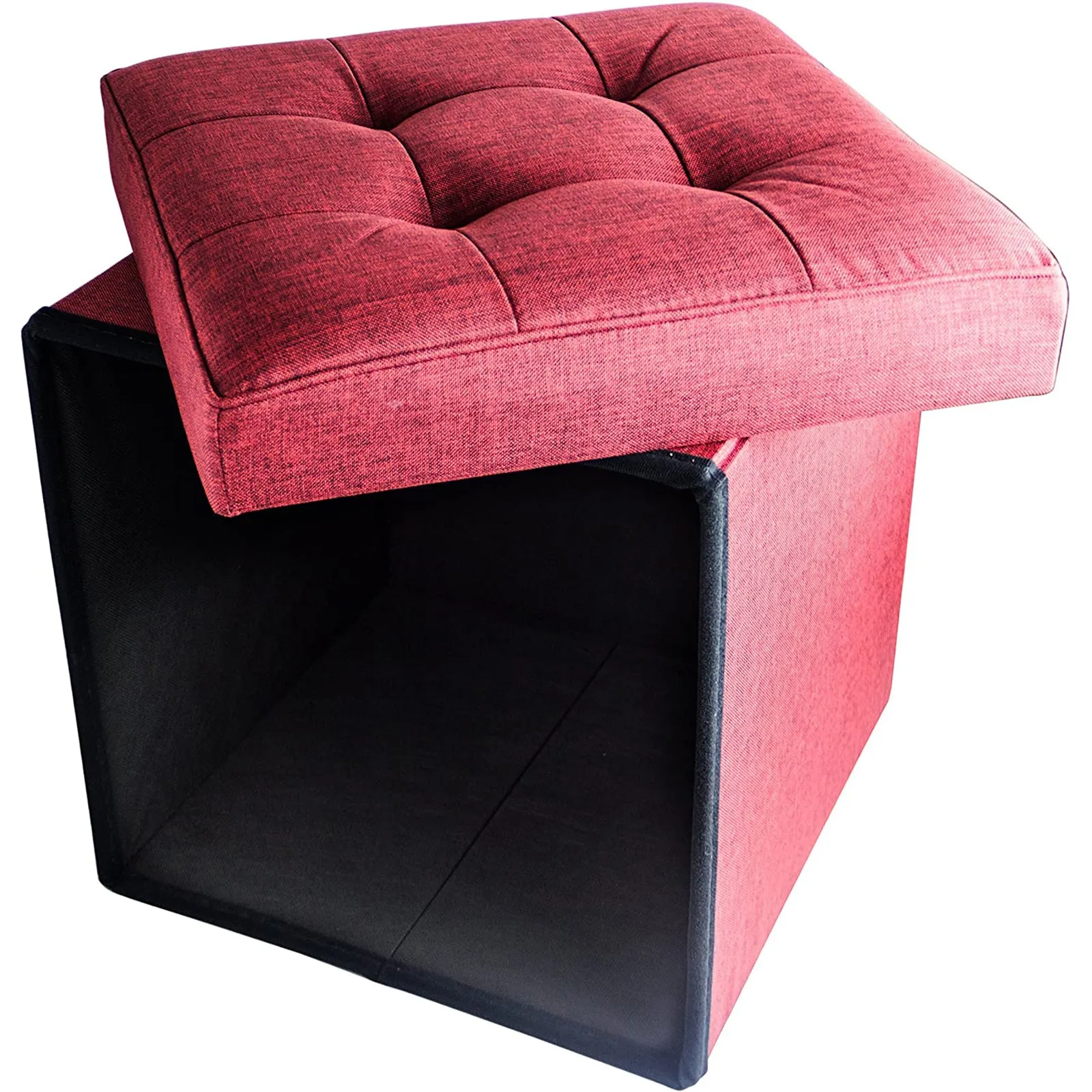 Red Co. Folding Cube Storage Ottoman with Padded Seat, 15" x 15"