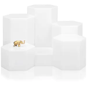 Red Co. Glossy White Hexagonal Acrylic Jewelry Figure Showcase Display Riser Stands with Hollow Bottoms |6-Pack