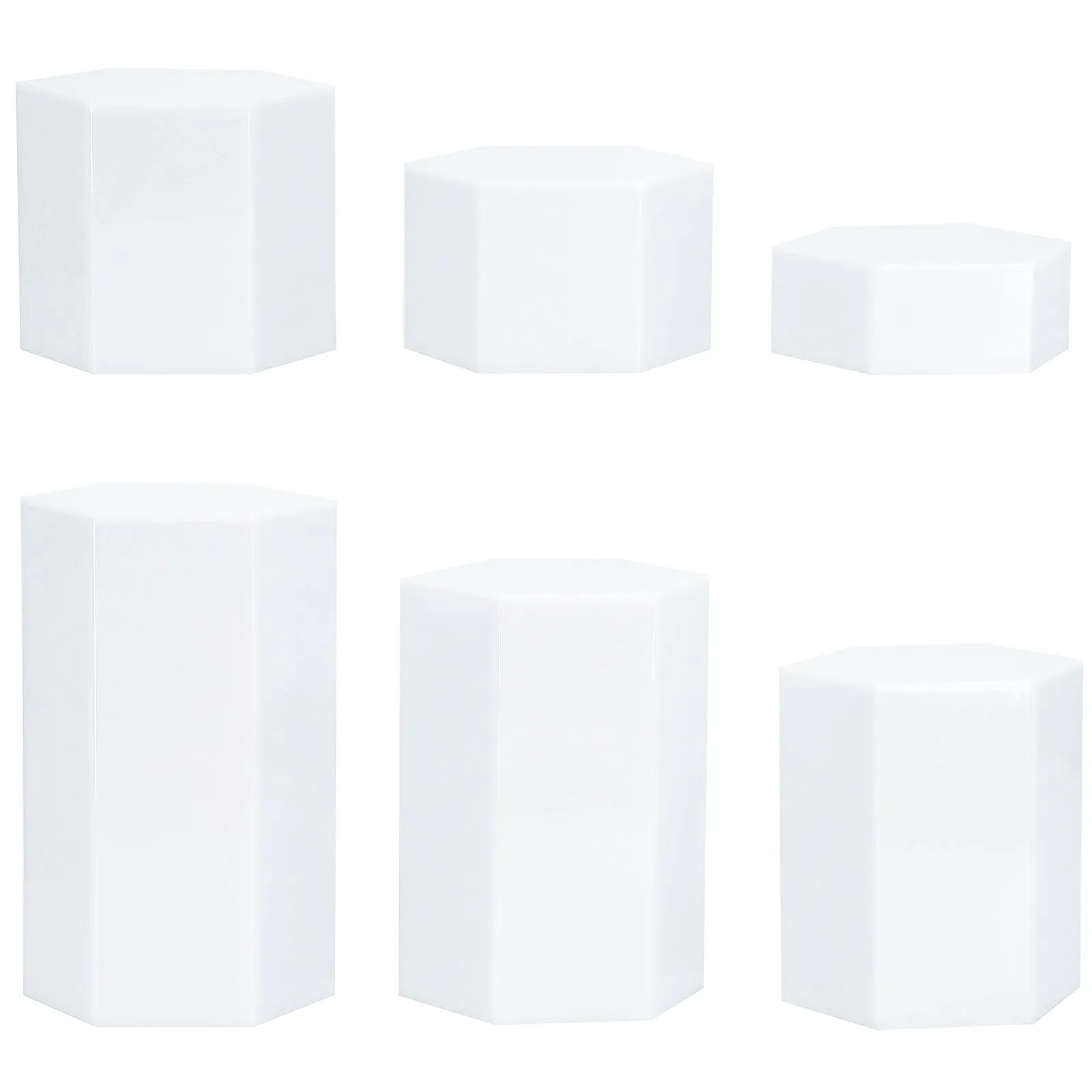 Red Co. Glossy White Hexagonal Acrylic Jewelry Figure Showcase Display Riser Stands with Hollow Bottoms |6-Pack