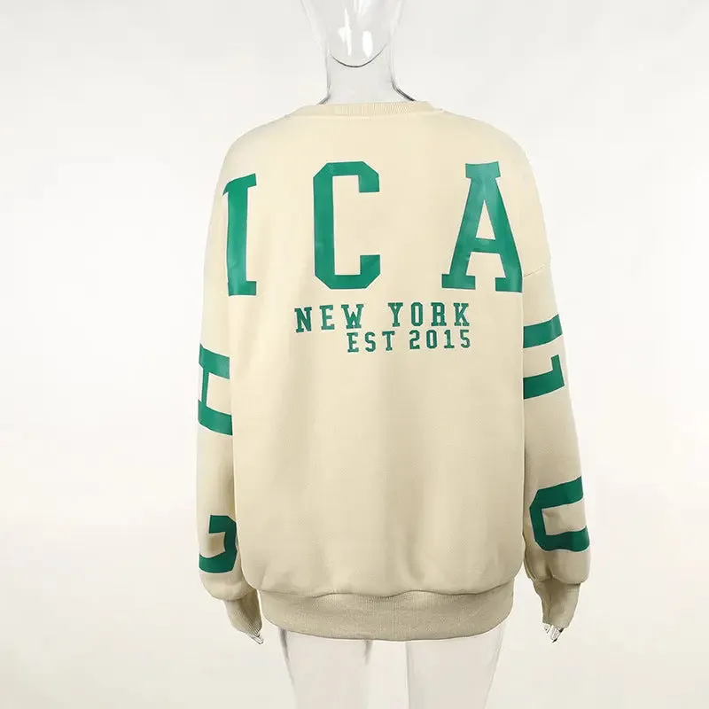 Round Neck Loose Letters Print Long Sleeve sweatshirt