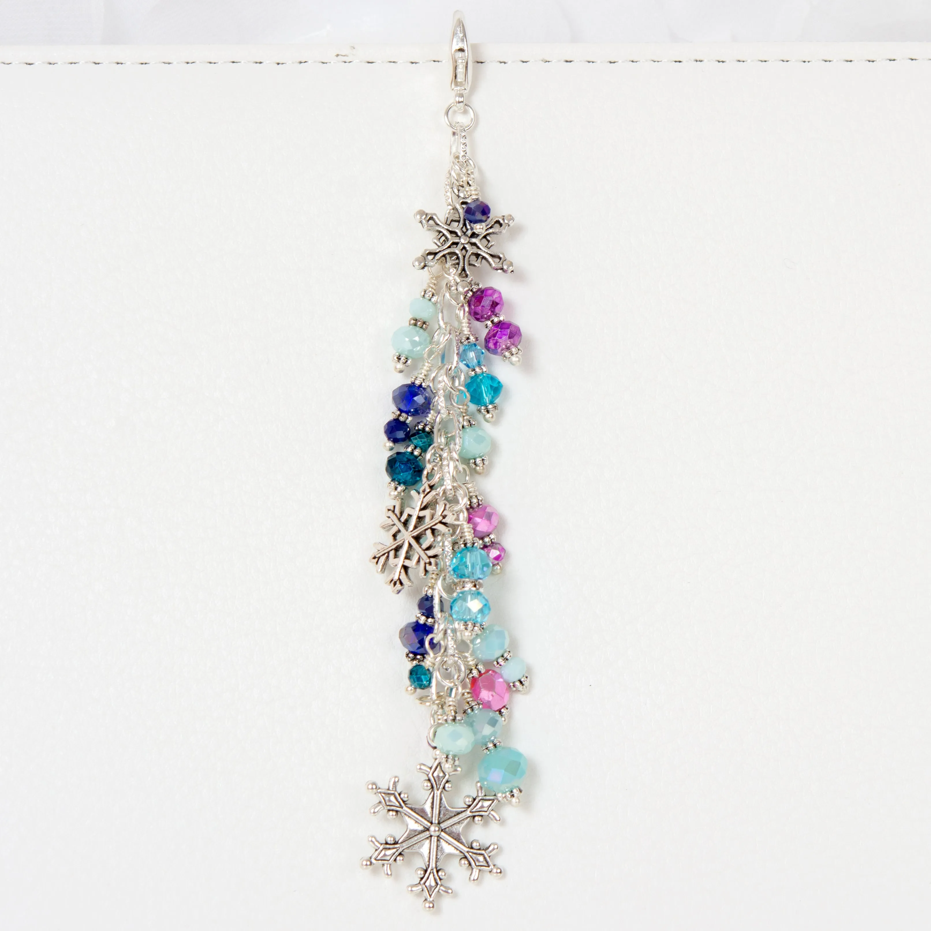 Snowflake Planner Charm with Aqua, Blue and Pink Crystal Dangle