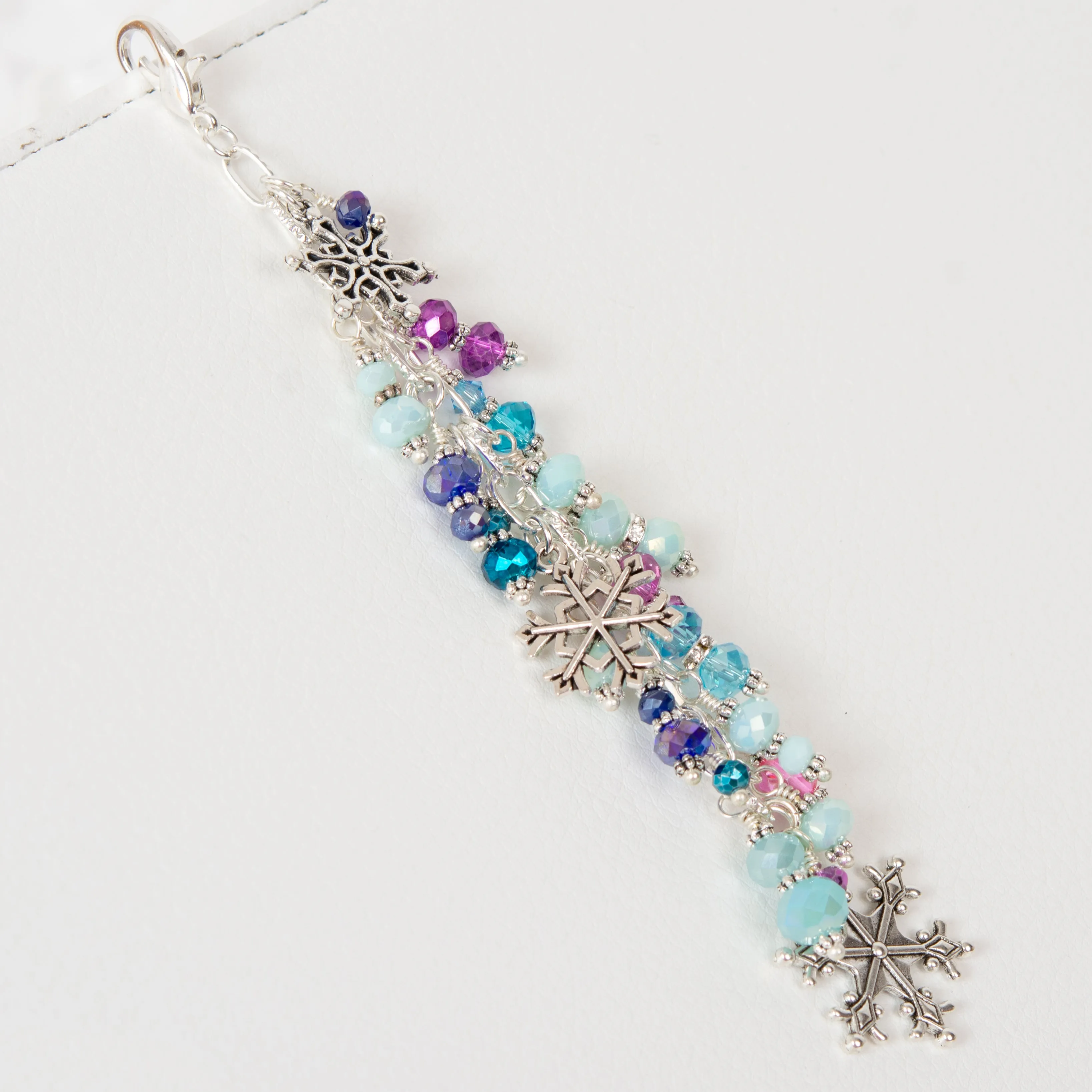 Snowflake Planner Charm with Aqua, Blue and Pink Crystal Dangle