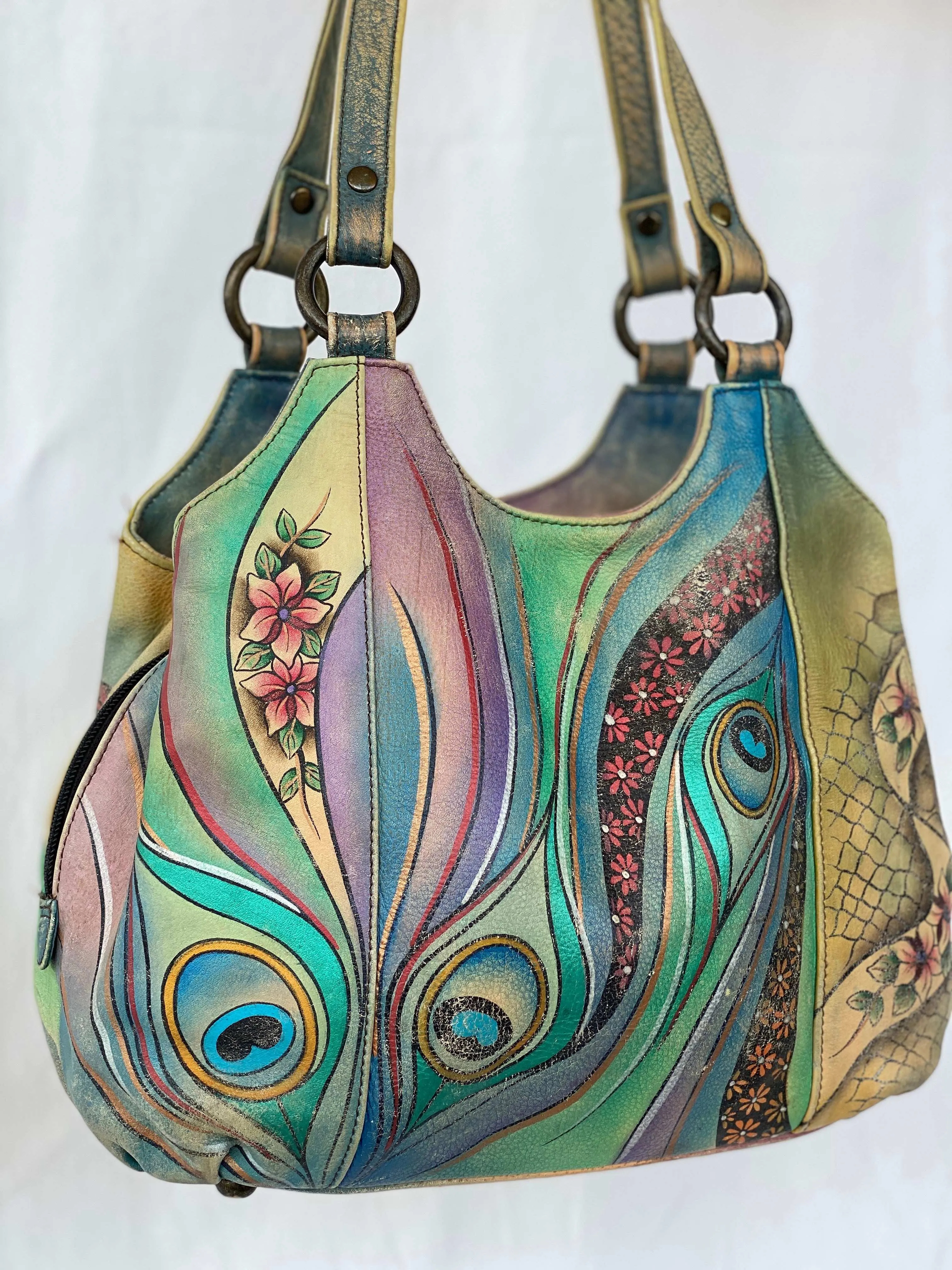 Statement Vintage Anuschka Hand Aqua Painted Genuine Leather Bag