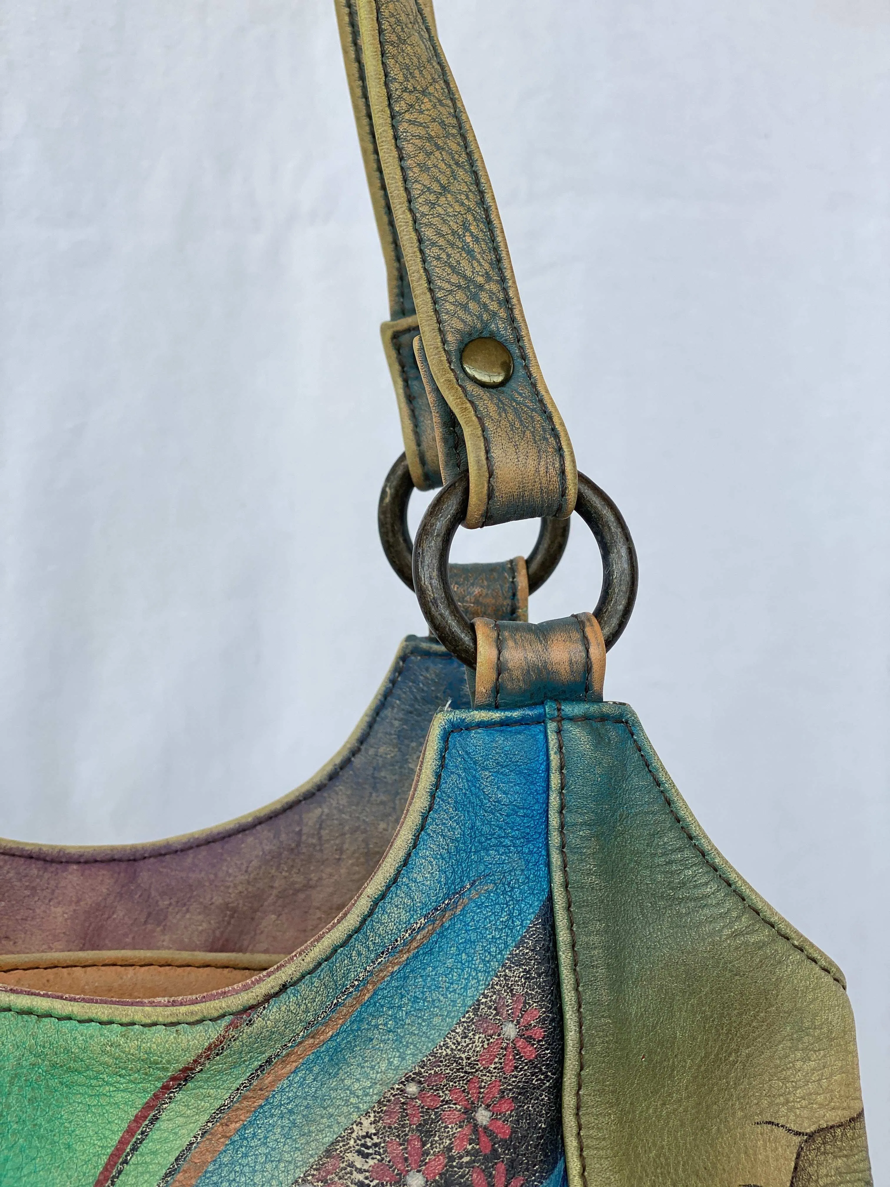 Statement Vintage Anuschka Hand Aqua Painted Genuine Leather Bag