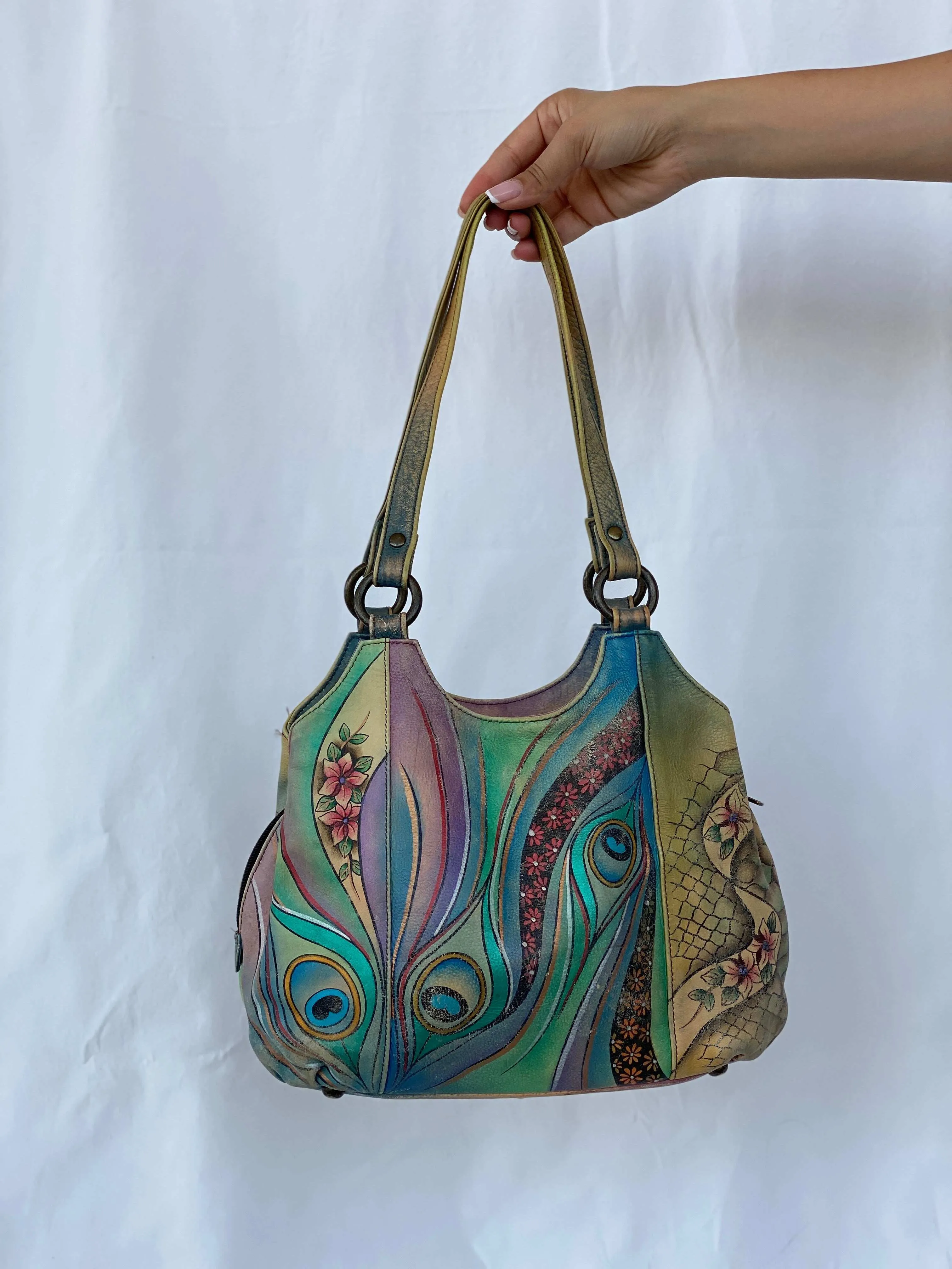 Statement Vintage Anuschka Hand Aqua Painted Genuine Leather Bag