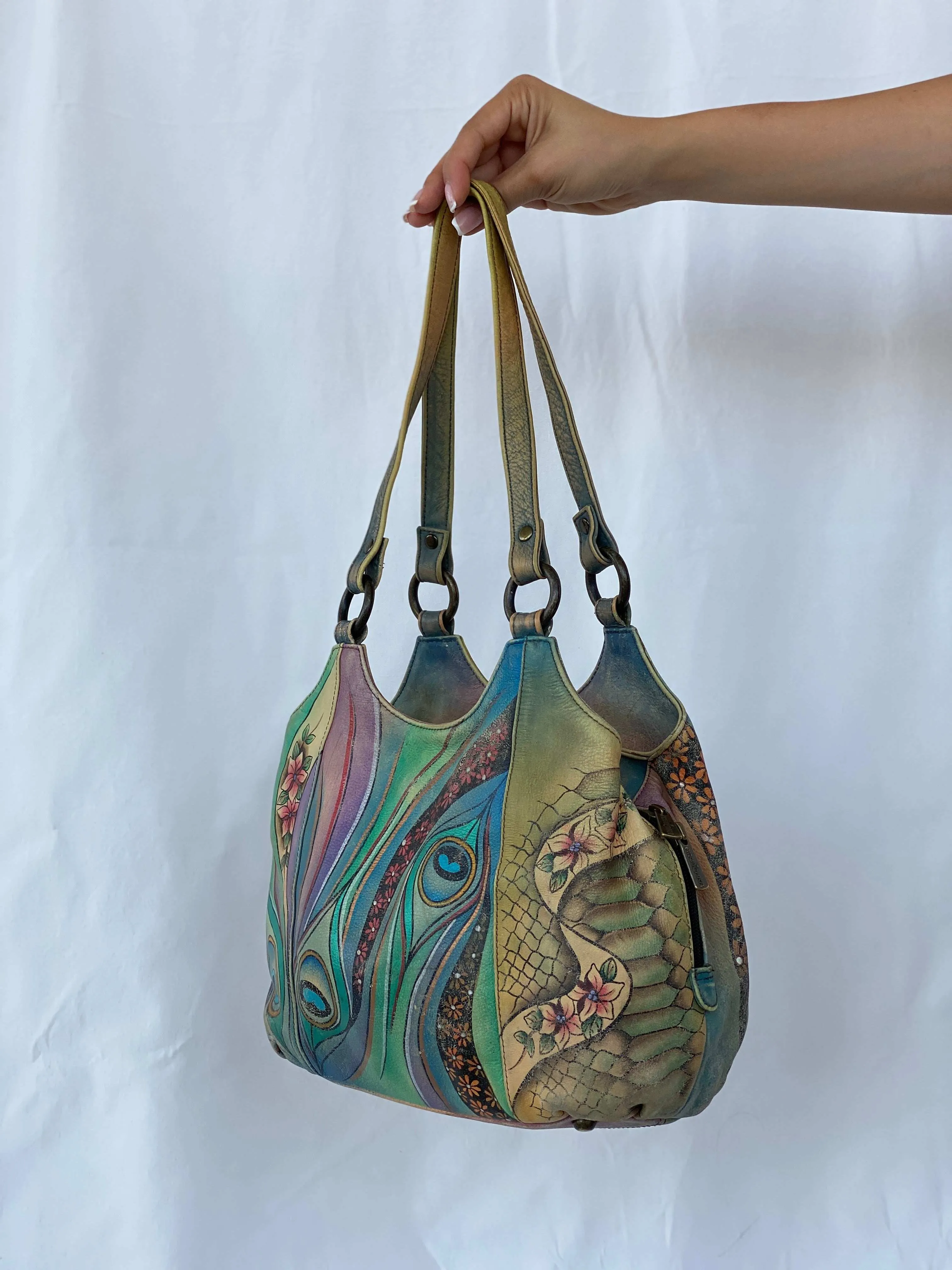 Statement Vintage Anuschka Hand Aqua Painted Genuine Leather Bag