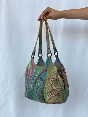 Statement Vintage Anuschka Hand Aqua Painted Genuine Leather Bag