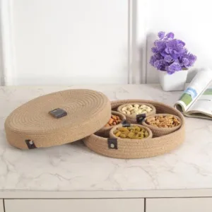 Trenly Natural Fiber Multipurpose Organizer/Dry fruit Platter with Lid – Brown