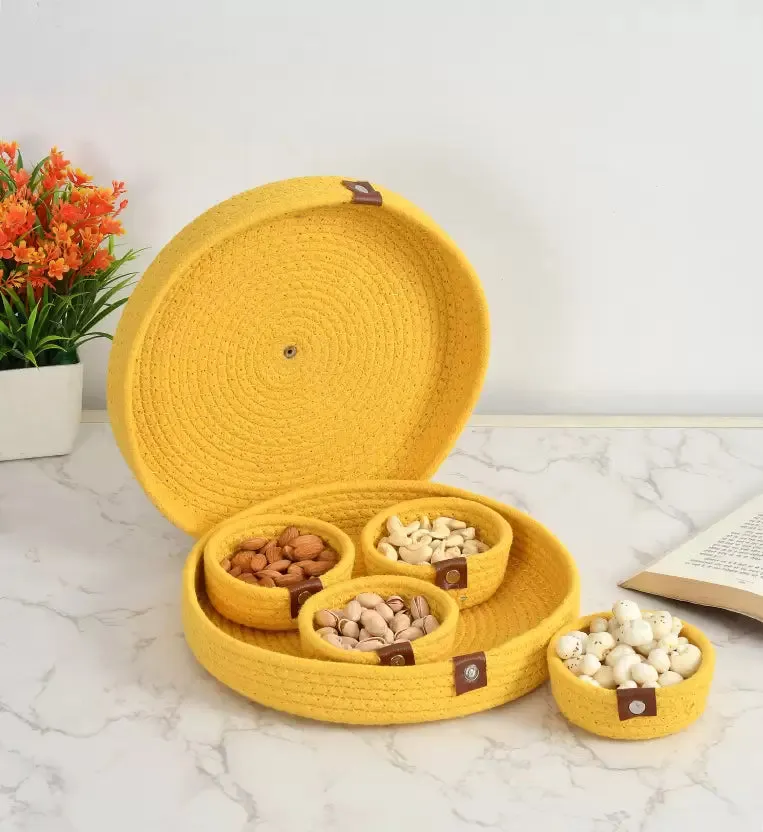 Trenly Natural Fiber Multipurpose Organizer/Dry fruit Platter with Lid – Yellow