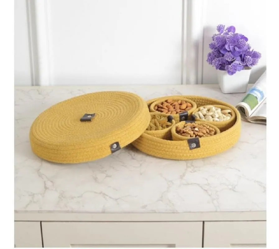 Trenly Natural Fiber Multipurpose Organizer/Dry fruit Platter with Lid – Yellow