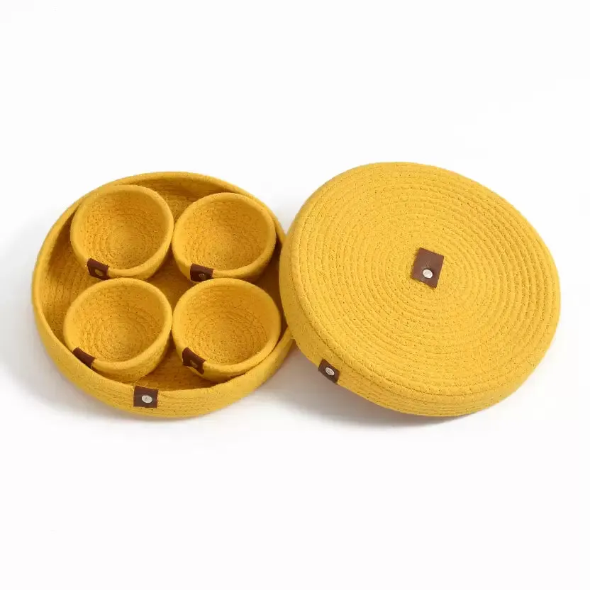 Trenly Natural Fiber Multipurpose Organizer/Dry fruit Platter with Lid – Yellow