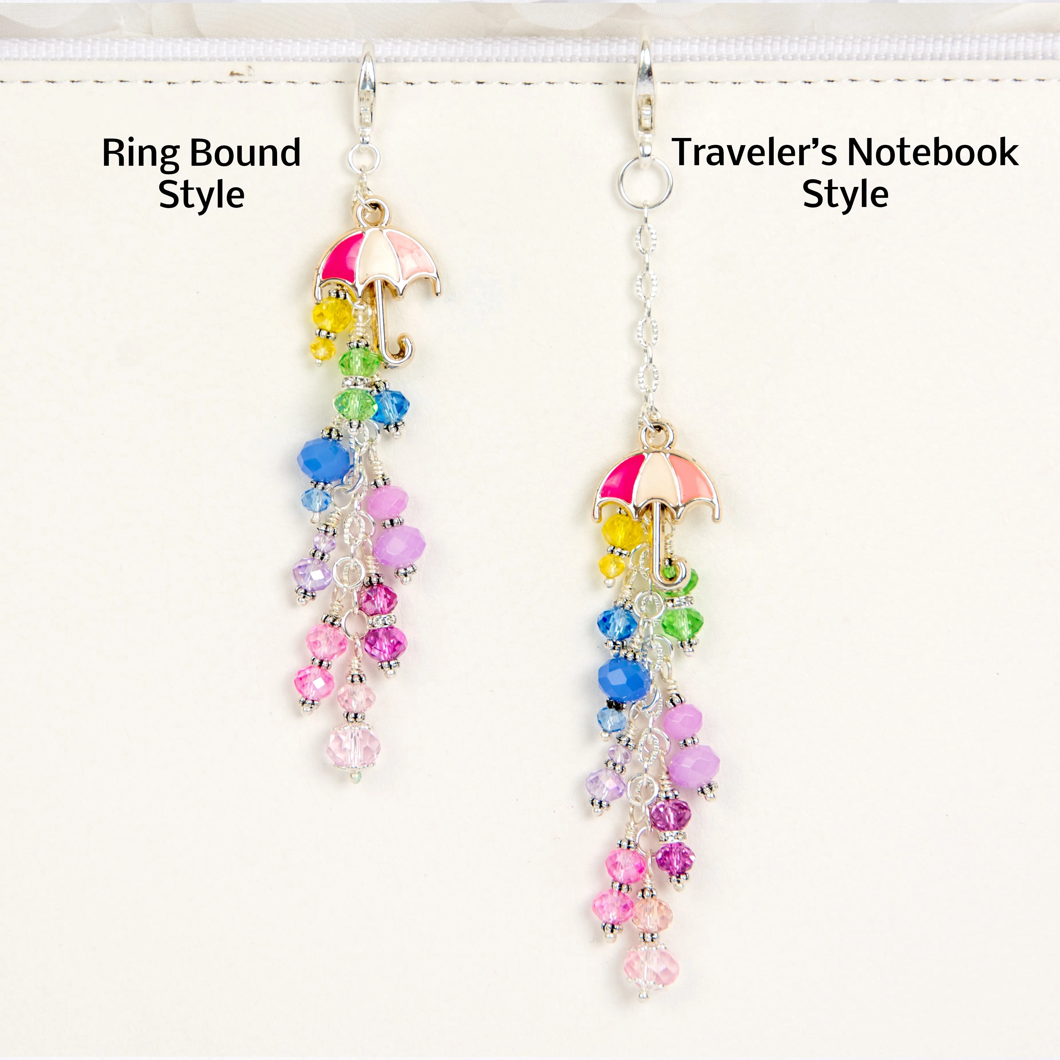 Umbrella Charm with Pastel Rainbow Crystal Dangle