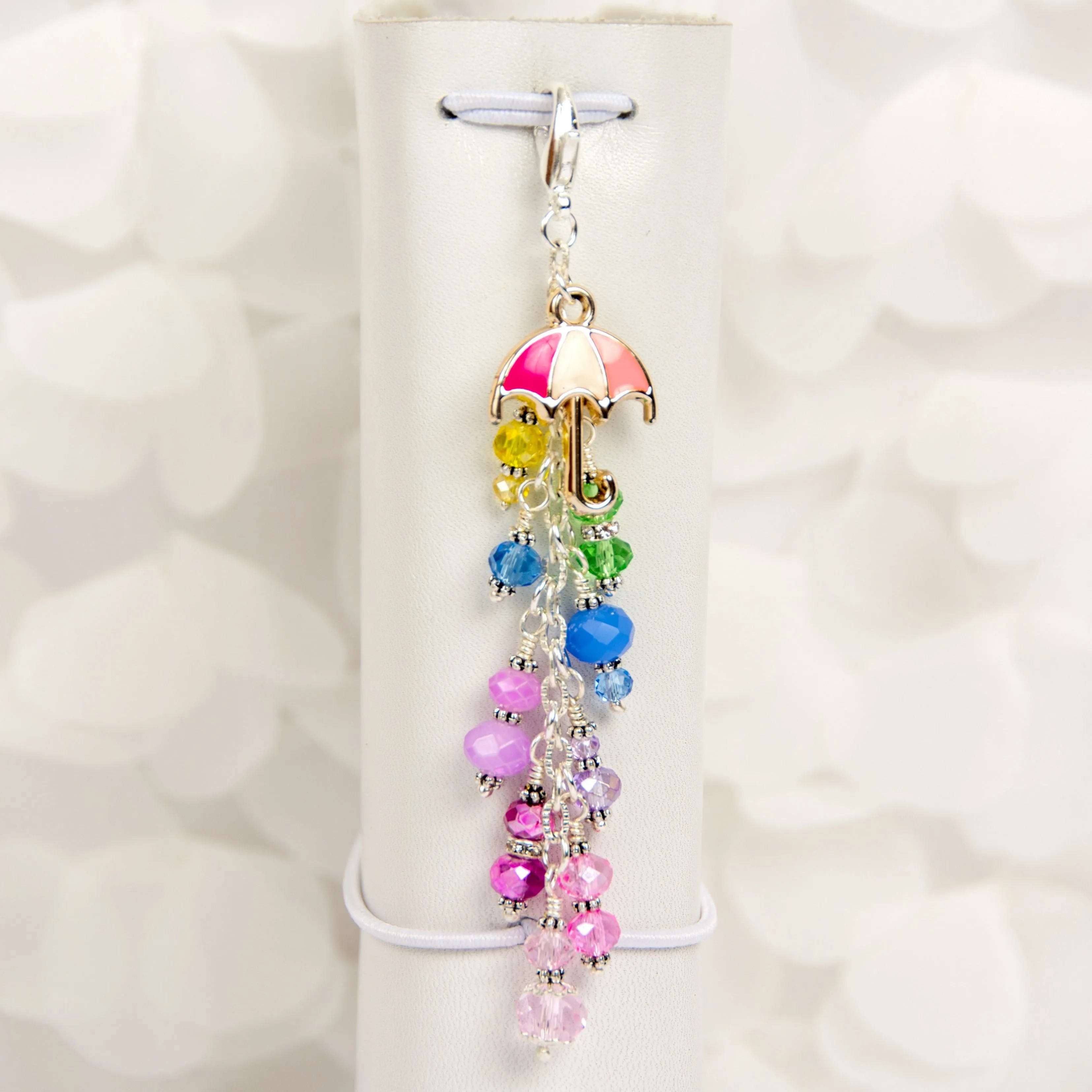 Umbrella Charm with Pastel Rainbow Crystal Dangle