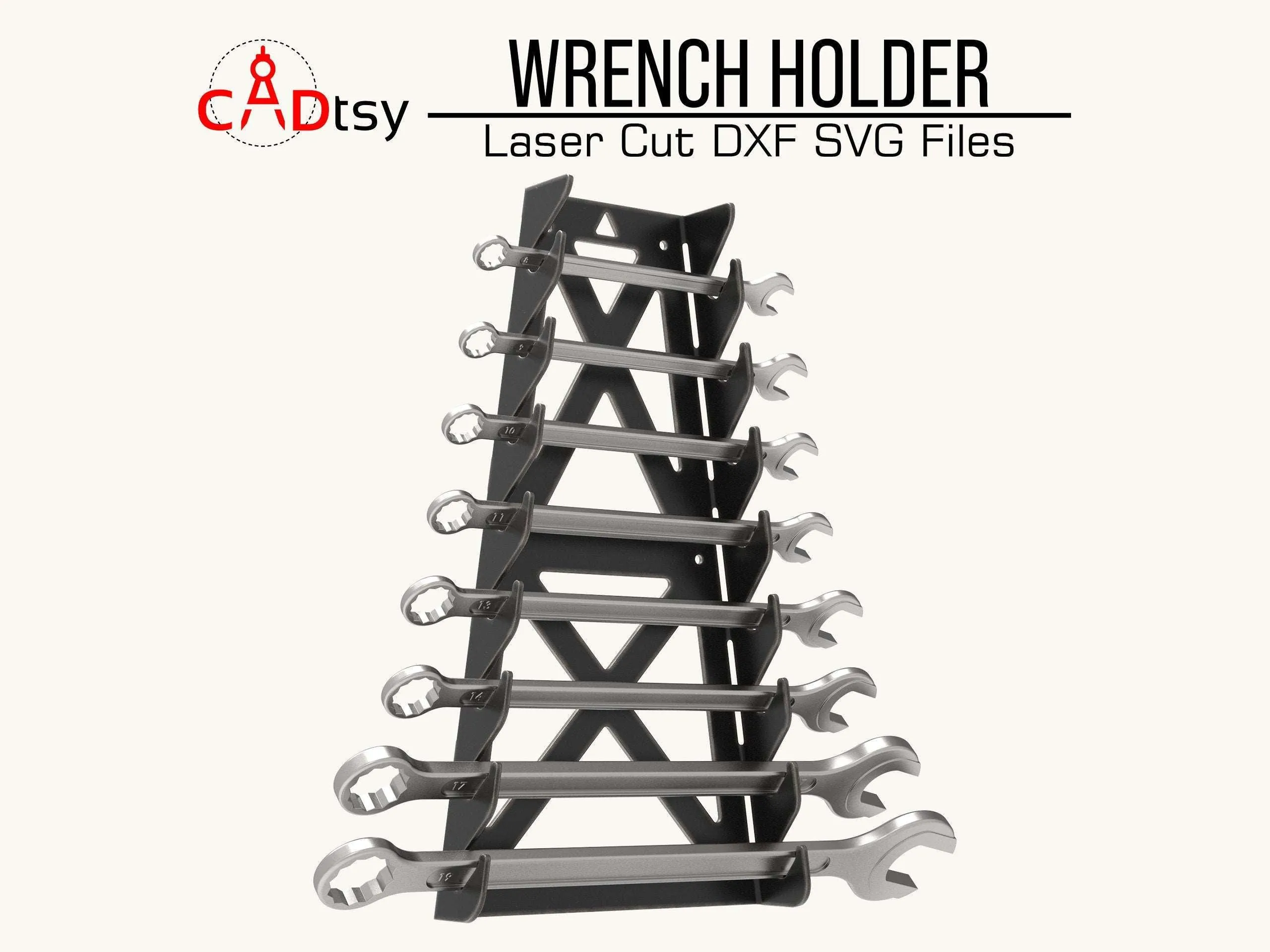 Wrench Holder DXF / SVG - Wall Spanner Rack CNC Laser / Plasma Cut Pattern, Workshop Organizer