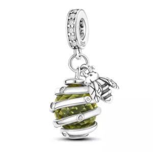 Yellow Bee Hive Dangle Charm - 925 Sterling Silver